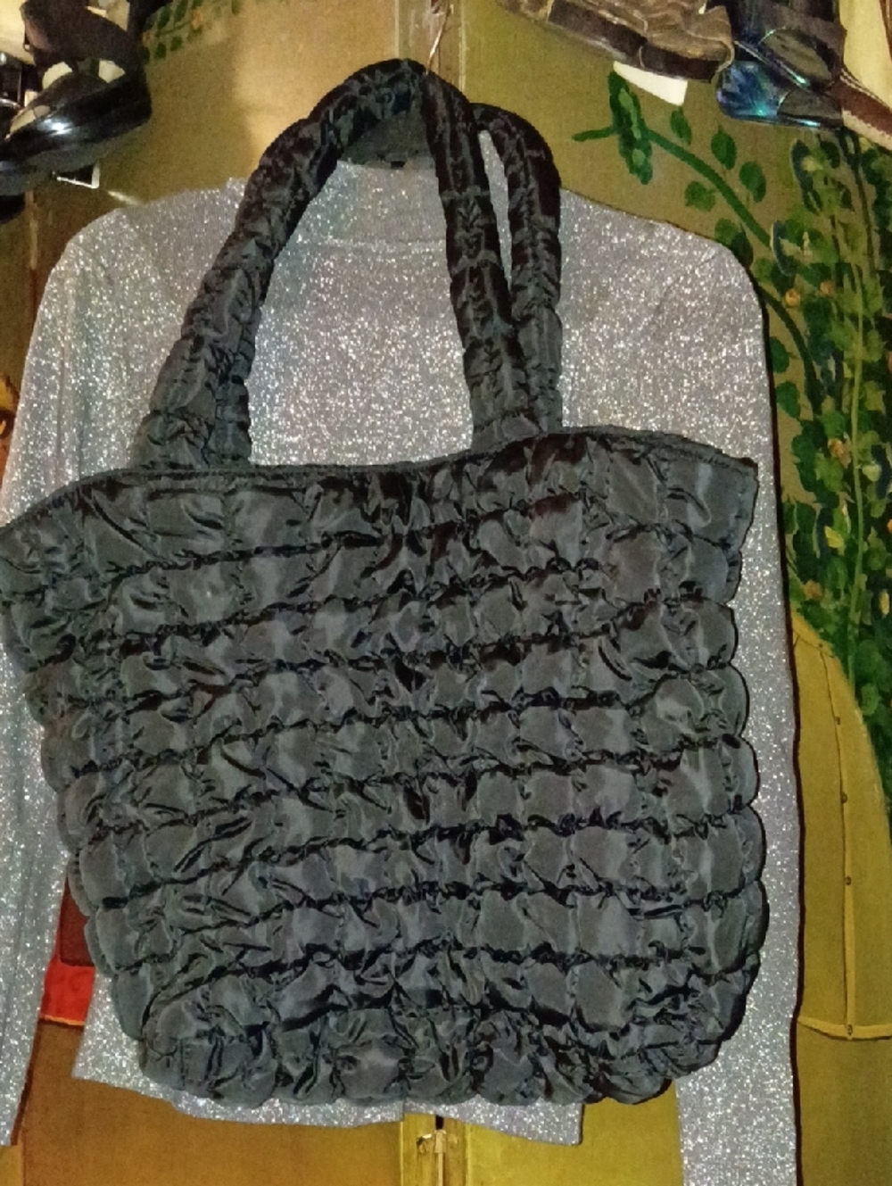 Black Puffer Tote Bag - Women's Fashion Handbag